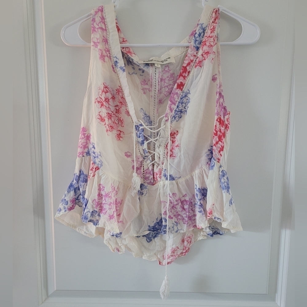 Vintage Havana White Purple and Pink Floral Tank Top Blouse
